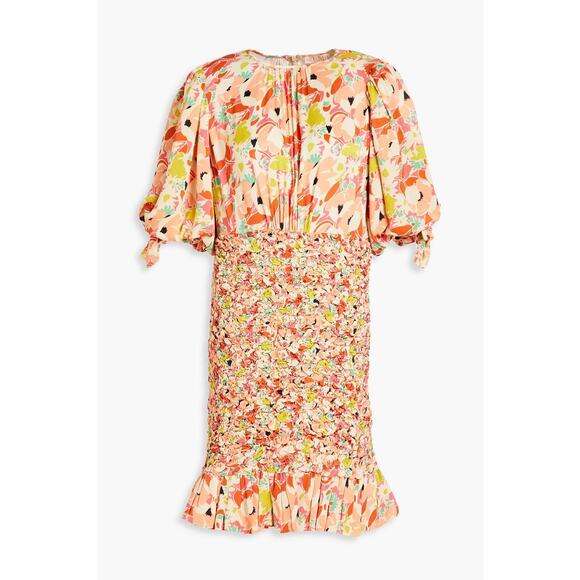 BYTIMO peach Shirred floral-print satin-crepe mini dress size small X - Picture 3 of 12